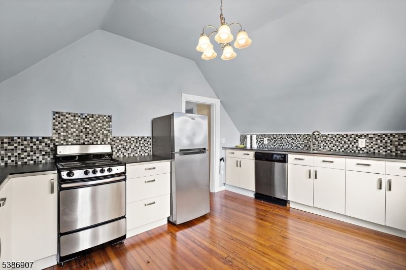 Interior, Kitchen, Pendant Lights, Stainless Steel Appliances, Wood Texture Flooring