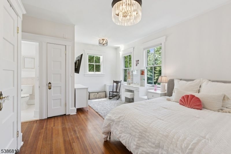 Bedroom, Chandelier, Interior, Wood Texture Flooring