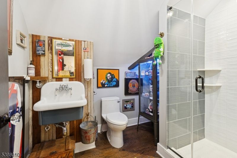 Bathroom, Glass Shower, Interior, Wood Texture Flooring