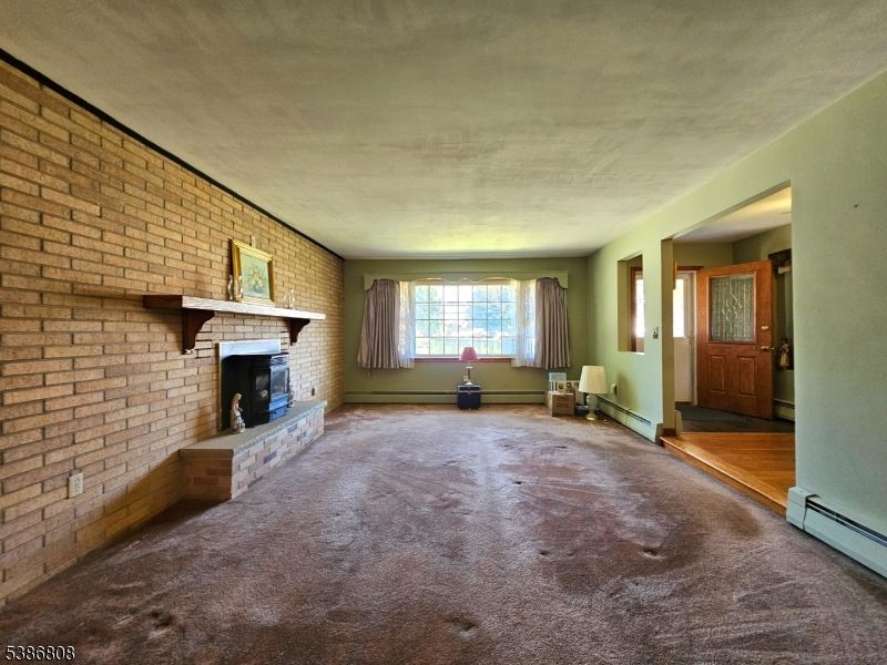 Empty room, Fireplace, Interior, Stone Walls, Wood Texture Flooring