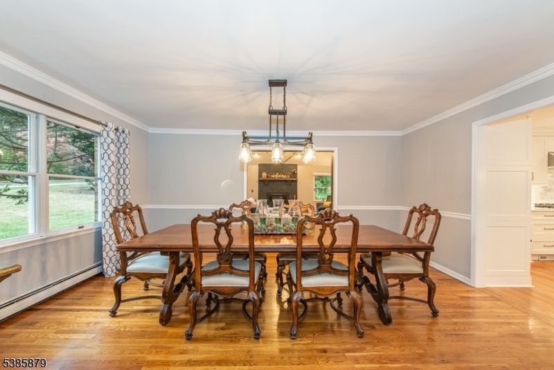 Dining room, Interior, Pendant Lights, Wood Texture Flooring