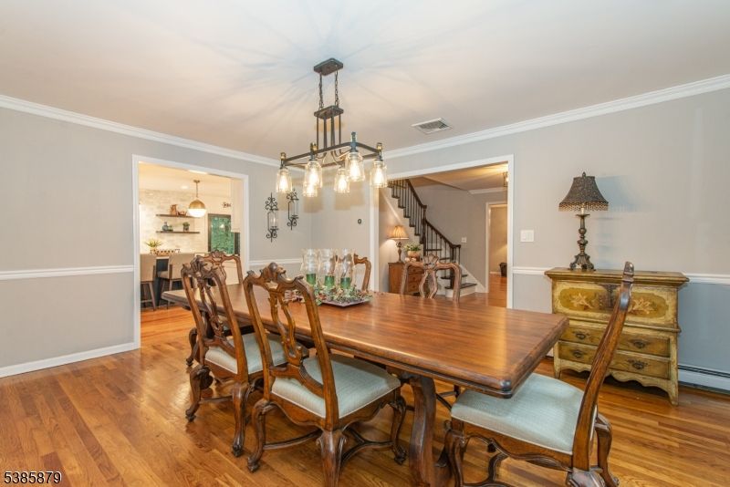 Dining room, Interior, Pendant Lights, Wood Texture Flooring