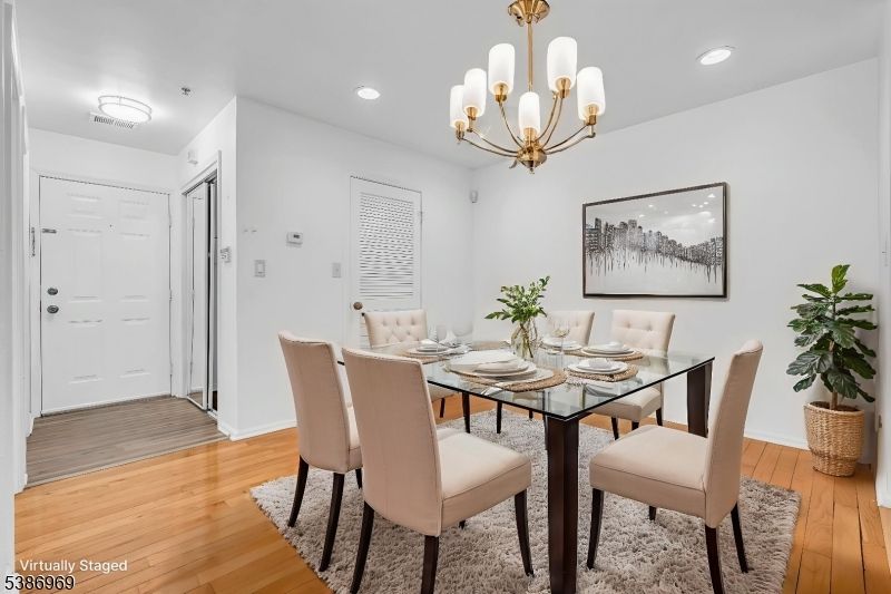 Chandelier, Dining room, Interior, Recessed Lighting, Wood Texture Flooring