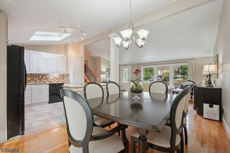 Chandelier, Dining room, Interior, Wood Texture Flooring