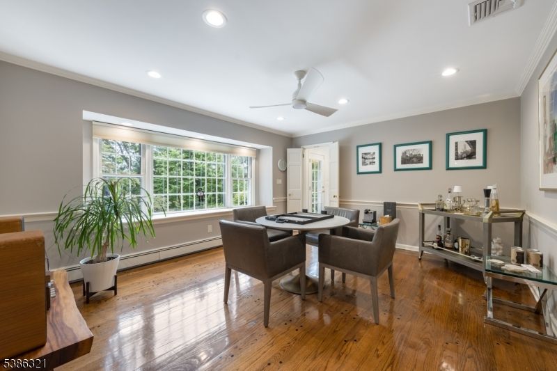 Dining room, Interior, Recessed Lighting, Wood Texture Flooring