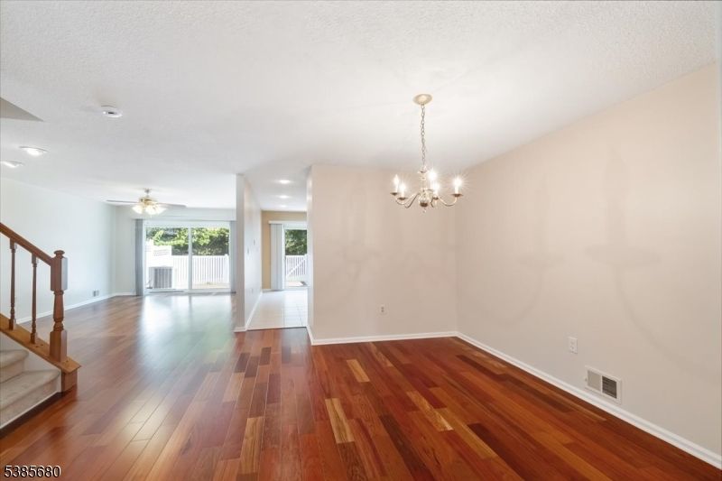 Chandelier, Empty room, Interior, Recessed Lighting, Wood Texture Flooring