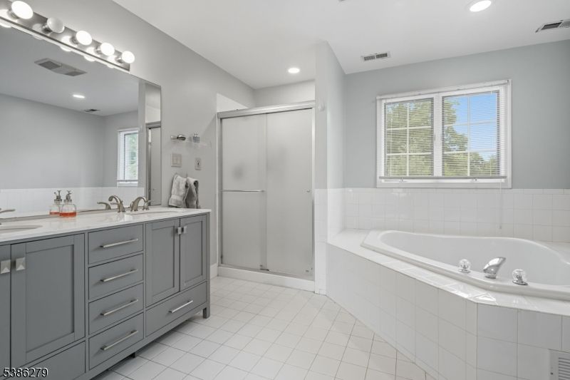 Bathroom, Dual Sink Vanities, Glass Shower, Interior, Recessed Lighting
