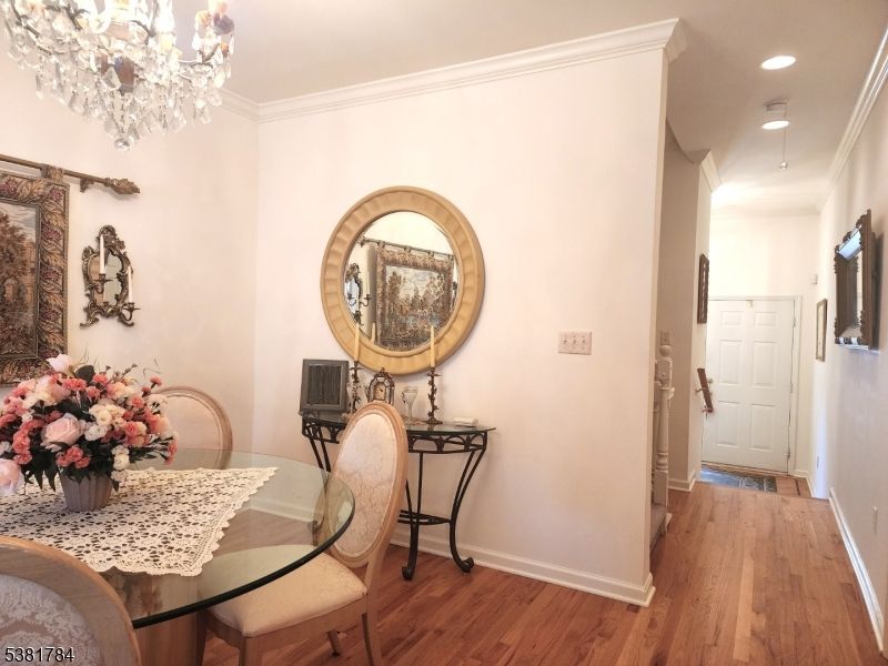 Chandelier, Dining room, Interior, Recessed Lighting, Wood Texture Flooring