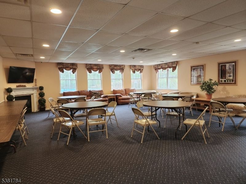 Dining room, Fireplace, Interior, Recessed Lighting