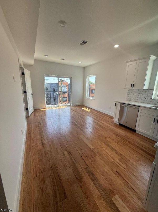 Empty room, Interior, Kitchen, Recessed Lighting, Wood Texture Flooring