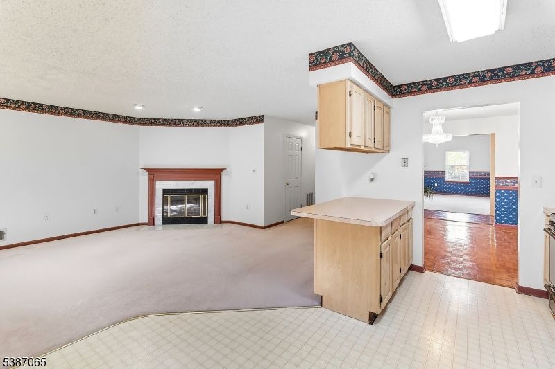 Empty room, Fireplace, Interior, Kitchen, Recessed Lighting
