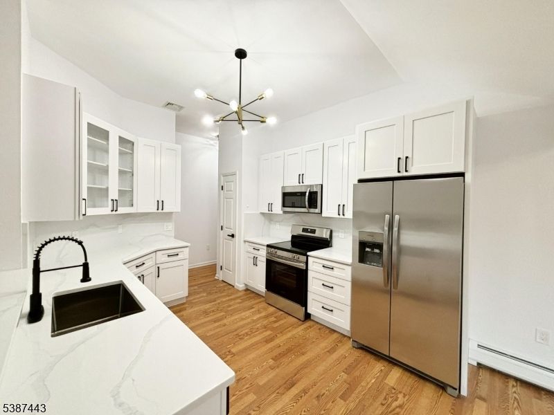 Interior, Kitchen, Pendant Lights, Stainless Steel Appliances, Wood Texture Flooring