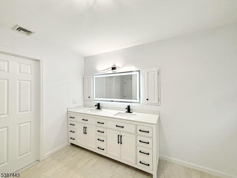 Bathroom, Dual Sink Vanities, Interior, Wood Texture Flooring