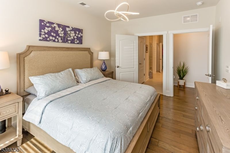 Bedroom, Interior, Pendant Lights, Wood Texture Flooring