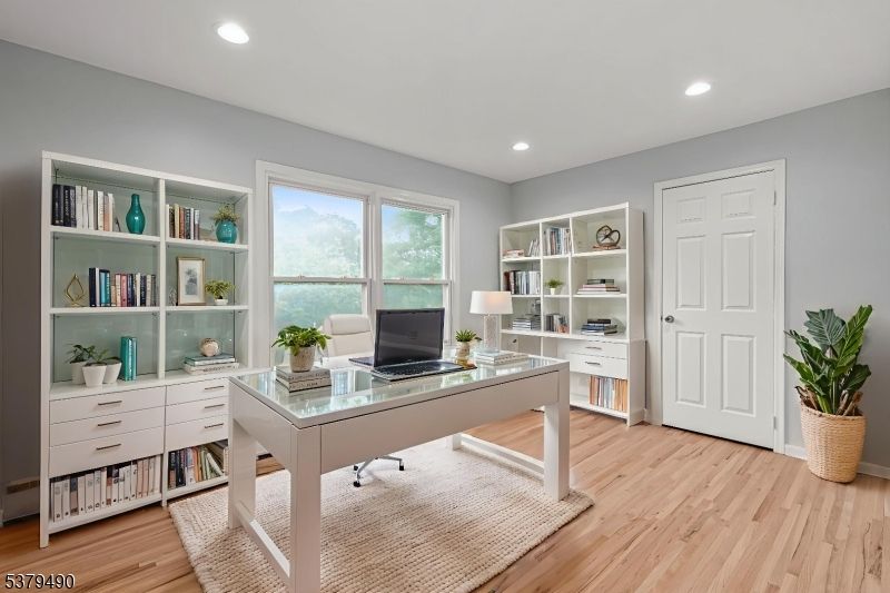 Home Office, Interior, Recessed Lighting, Wood Texture Flooring