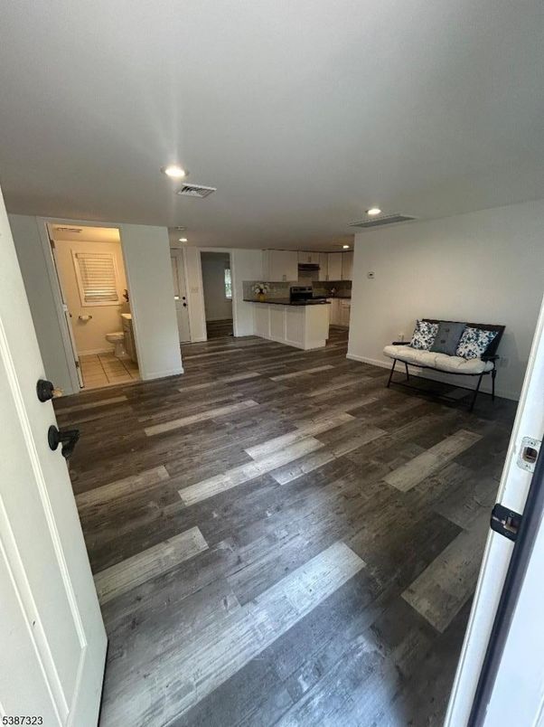 Empty room, Interior, Kitchen, Recessed Lighting, Wood Texture Flooring