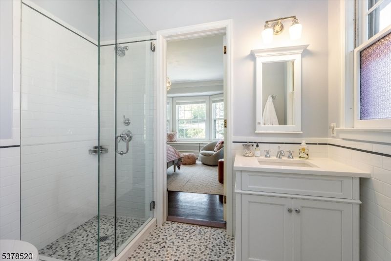Bathroom, Bedroom, Glass Shower, Interior, Wood Texture Flooring