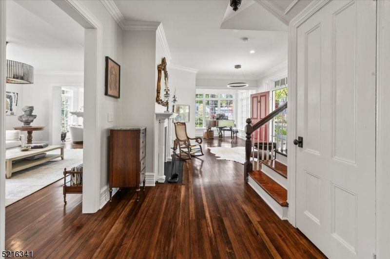 Fireplace, Interior, Pendant Lights, Recessed Lighting, Wood Texture Flooring