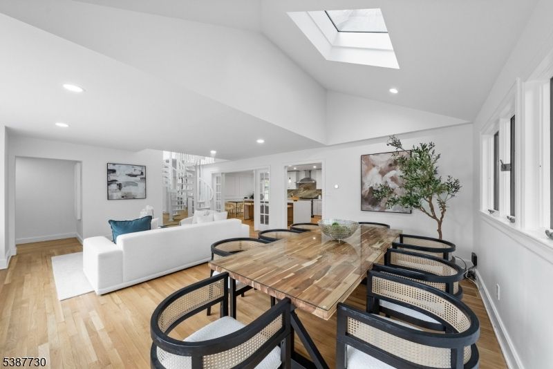 Dining room, Interior, Living room, Recessed Lighting, Wood Texture Flooring