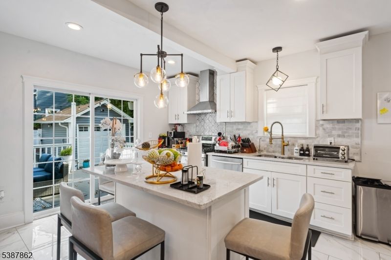 Interior, Kitchen, Marble, Pendant Lights, Recessed Lighting, Stainless Steel Appliances