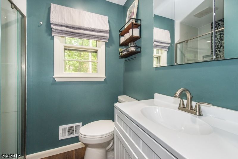 Bathroom, Glass Shower, Interior, Wood Texture Flooring