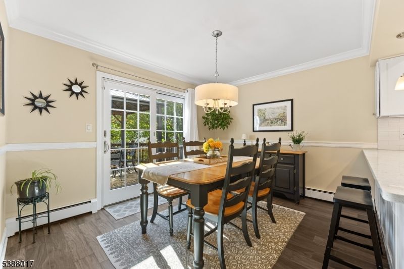 Chandelier, Dining room, Interior, Wood Texture Flooring