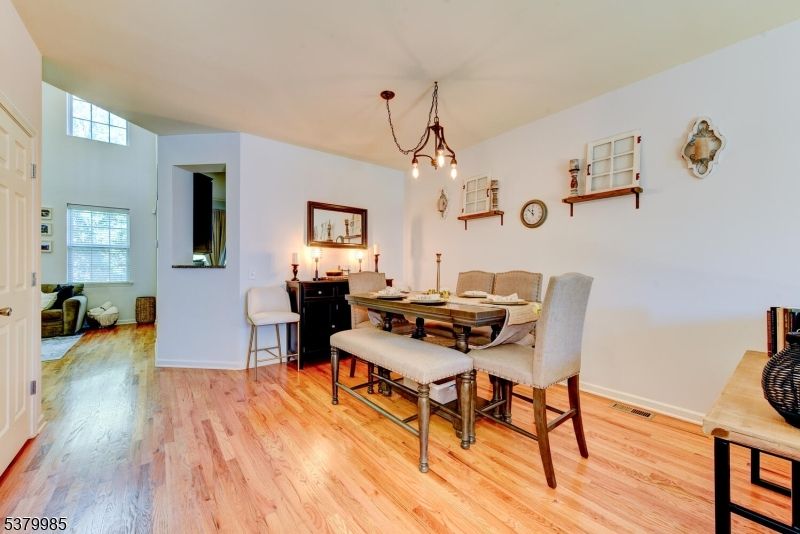 Dining room, Interior, Pendant Lights, Wood Texture Flooring