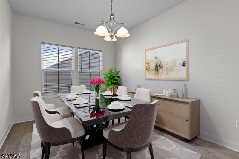 Dining room, Interior, Pendant Lights, Wood Texture Flooring