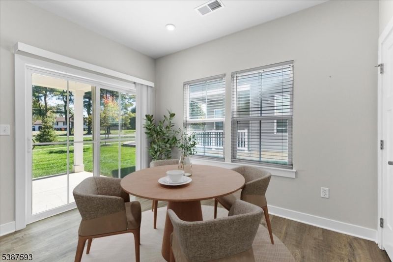 Dining room, Interior, Recessed Lighting, Wood Texture Flooring