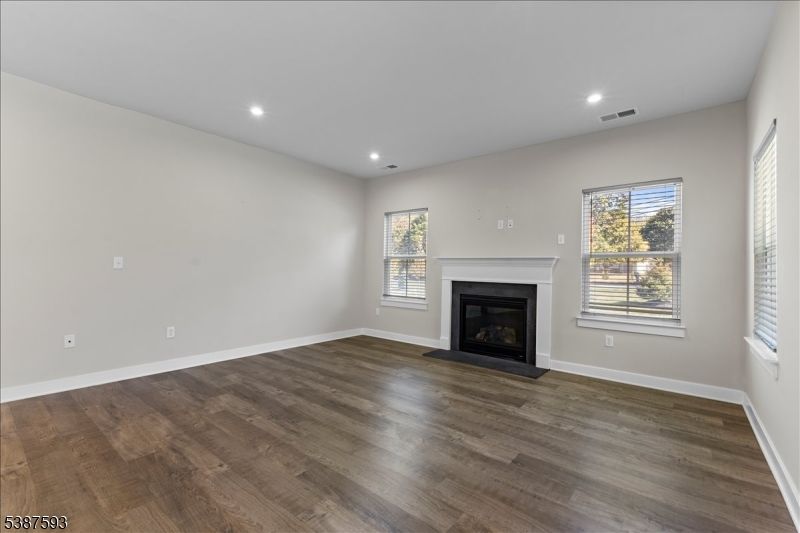 Empty room, Fireplace, Interior, Recessed Lighting, Wood Texture Flooring