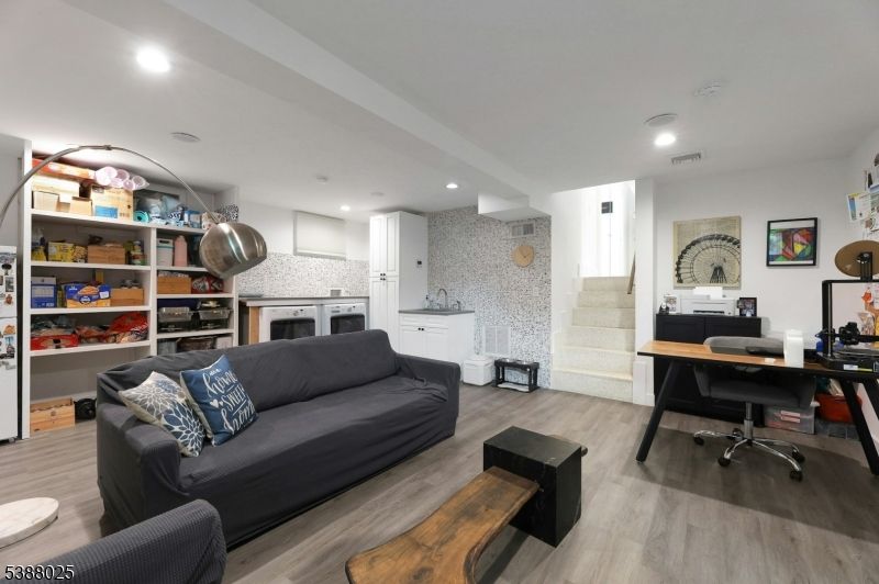 Home Office, Interior, Kitchen, Living room, Recessed Lighting, Stainless Steel Appliances, Wood Texture Flooring