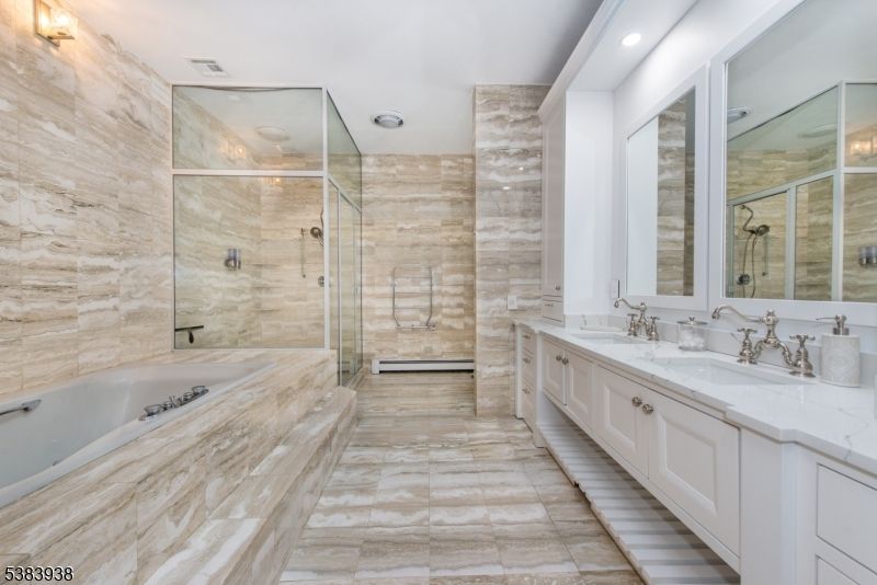 Bathroom, Dual Sink Vanities, Glass Shower, Interior, Recessed Lighting