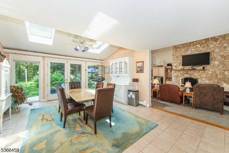 Dining room, Fireplace, Interior, Living room, Stone Walls