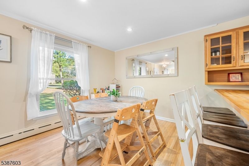 Dining room, Interior, Recessed Lighting, Wood Texture Flooring