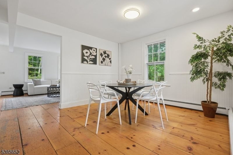 Dining room, Interior, Living room, Recessed Lighting, Wood Texture Flooring