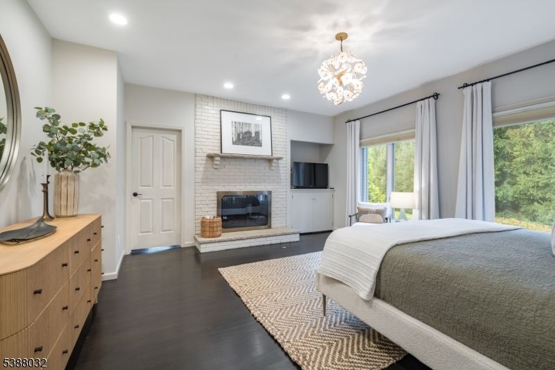Bedroom, Chandelier, Fireplace, Interior, Recessed Lighting
