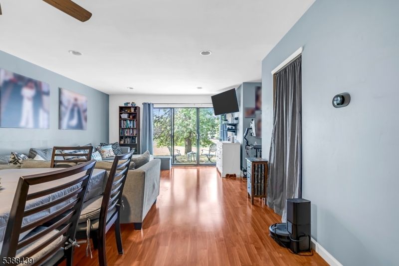 Dining room, Interior, Living room, Recessed Lighting, Wood Texture Flooring