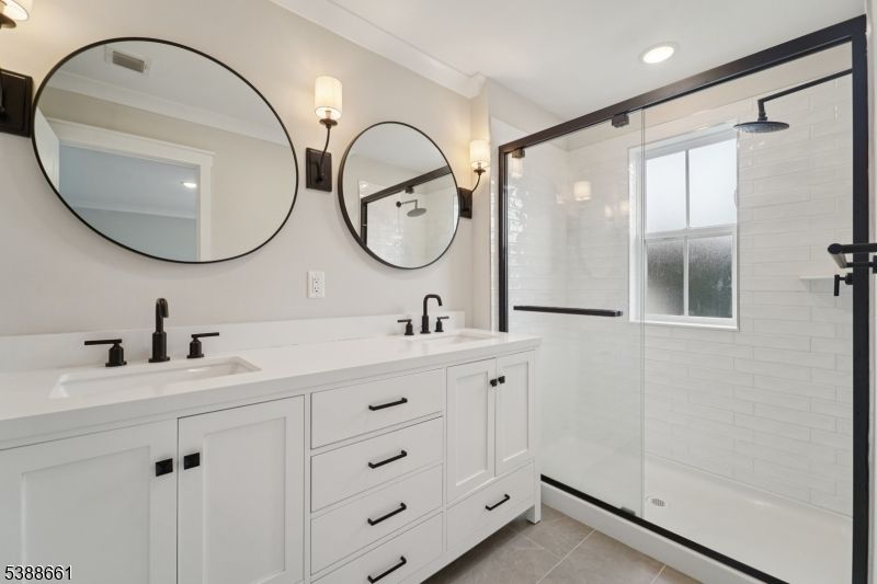 Bathroom, Dual Sink Vanities, Glass Shower, Interior, Recessed Lighting