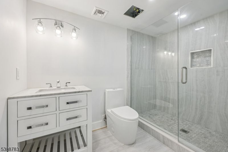 Bathroom, Glass Shower, Interior, Recessed Lighting