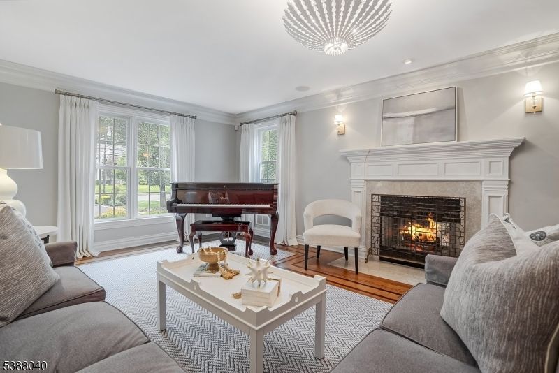 Fireplace, Interior, Living room, Piano, Recessed Lighting, Wood Texture Flooring
