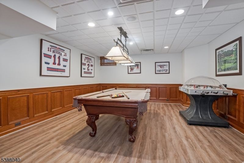 Billiard Table, Game Room, Interior, Recessed Lighting, Wood Texture Flooring