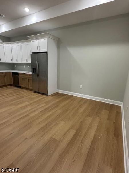 Empty room, Interior, Kitchen, Recessed Lighting, Wood Texture Flooring