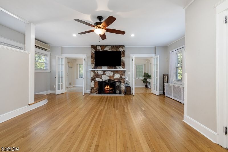 Empty room, Fireplace, Interior, Recessed Lighting, Wood Texture Flooring