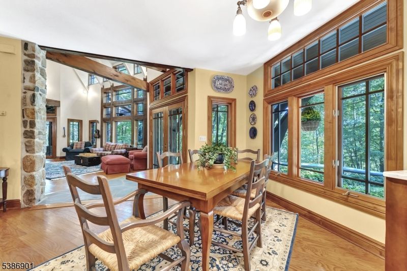 Dining room, Fireplace, Interior, Living room, Wood Texture Flooring