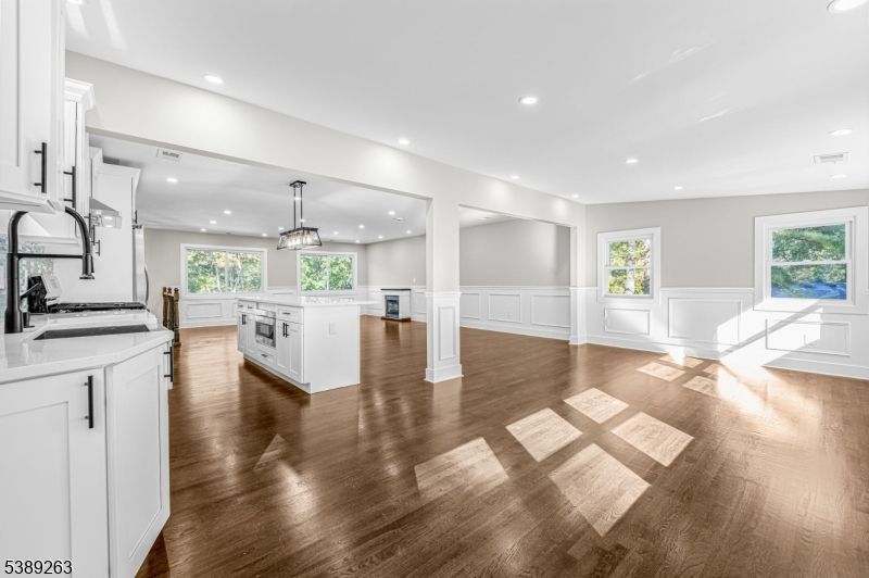 Interior, Kitchen, Pendant Lights, Recessed Lighting, Wood Texture Flooring