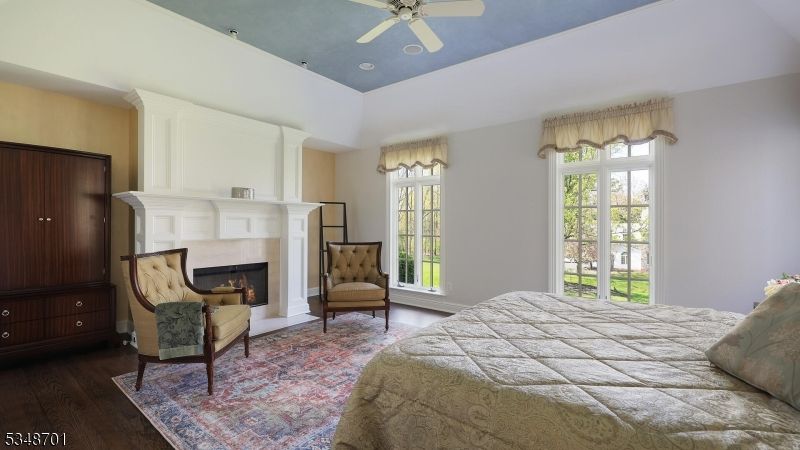 Bedroom, Fireplace, Interior, Wood Texture Flooring