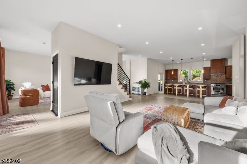 Interior, Kitchen, Living room, Pendant Lights, Recessed Lighting, Stainless Steel Appliances, Wood Texture Flooring