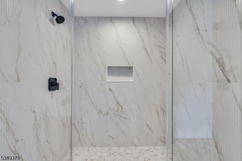 Bathroom, Glass Shower, Interior, Marble Walls, Recessed Lighting