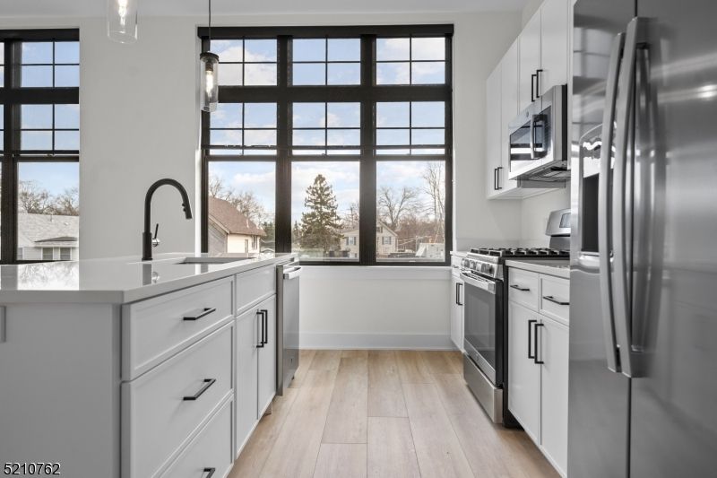 Interior, Kitchen, Pendant Lights, Stainless Steel Appliances, Wood Texture Flooring