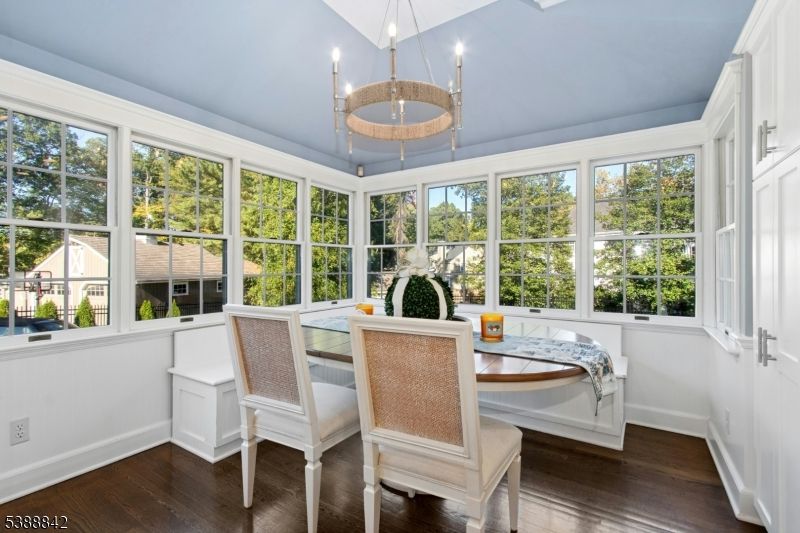 Chandelier, Dining room, Interior, Pendant Lights, Sun Room, Wood Texture Flooring